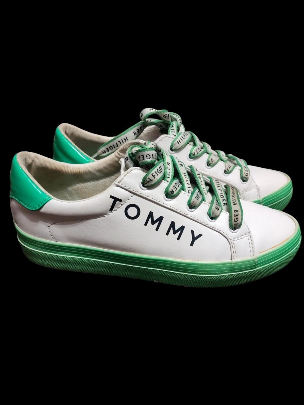 Tommy Hilfiger White Sneakers with Green Accents for Women